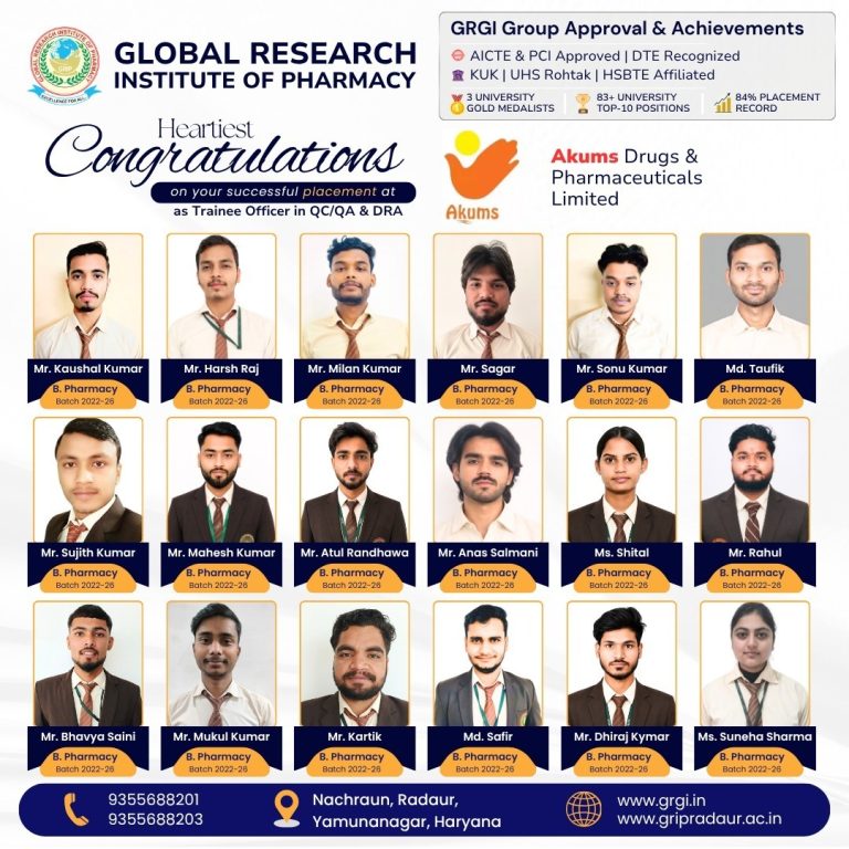 B.Pharmacy Students Secure Placement at Akums Drugs & Pharmaceuticals